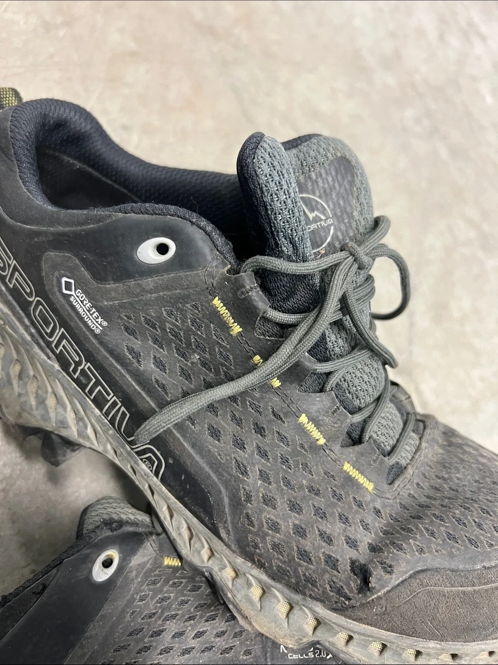 La Sportiva Black and Neon Yellow Trail Running Shoes
